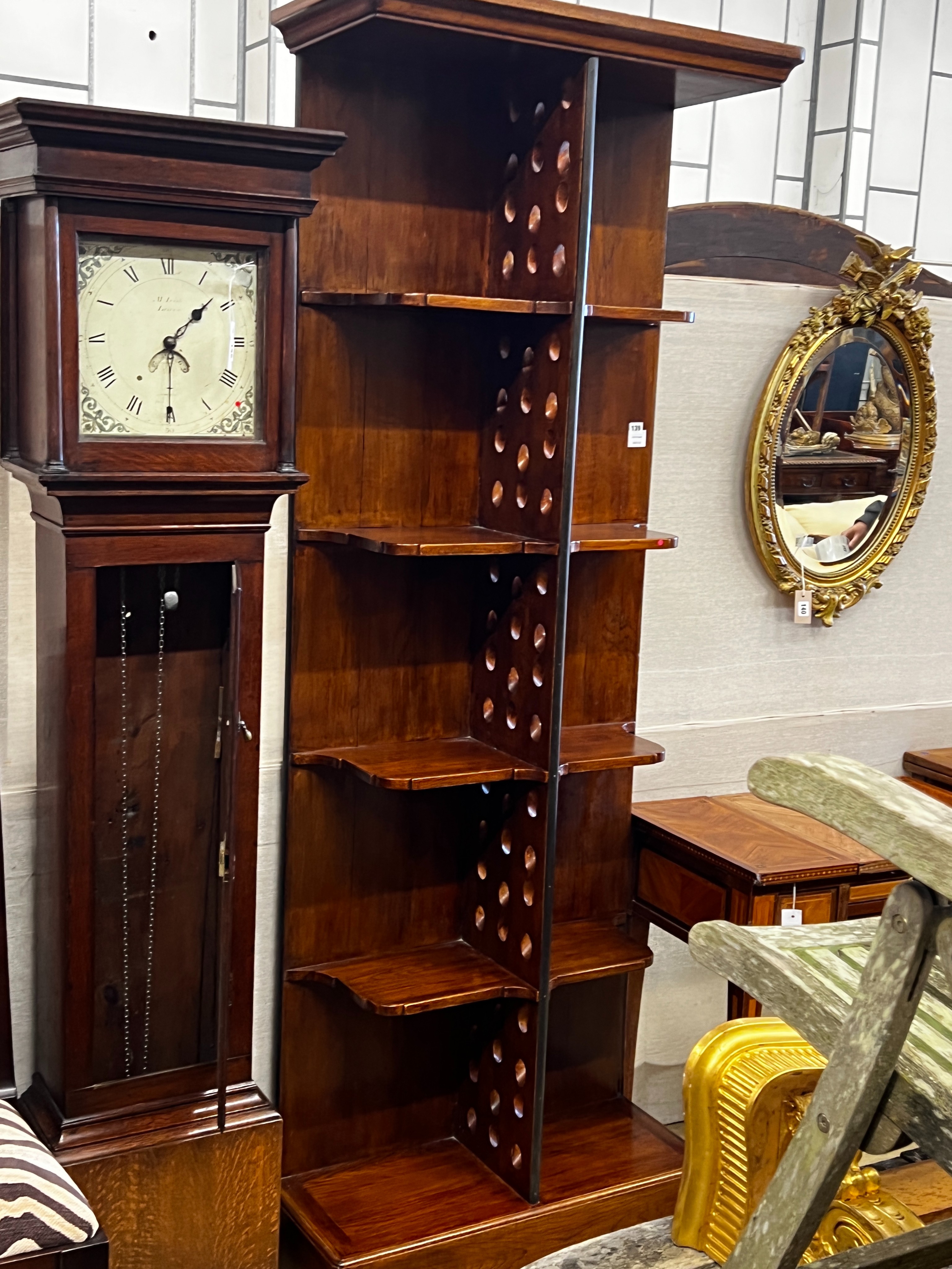 An oak five tier wine storage unit, width 78cm, depth 33cm